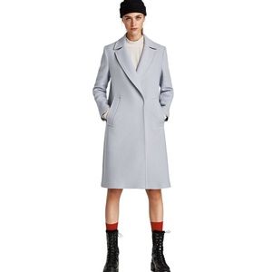 Zara Women's Light Baby Blue Wool Pea Coat Mid-Length Long Size Medium